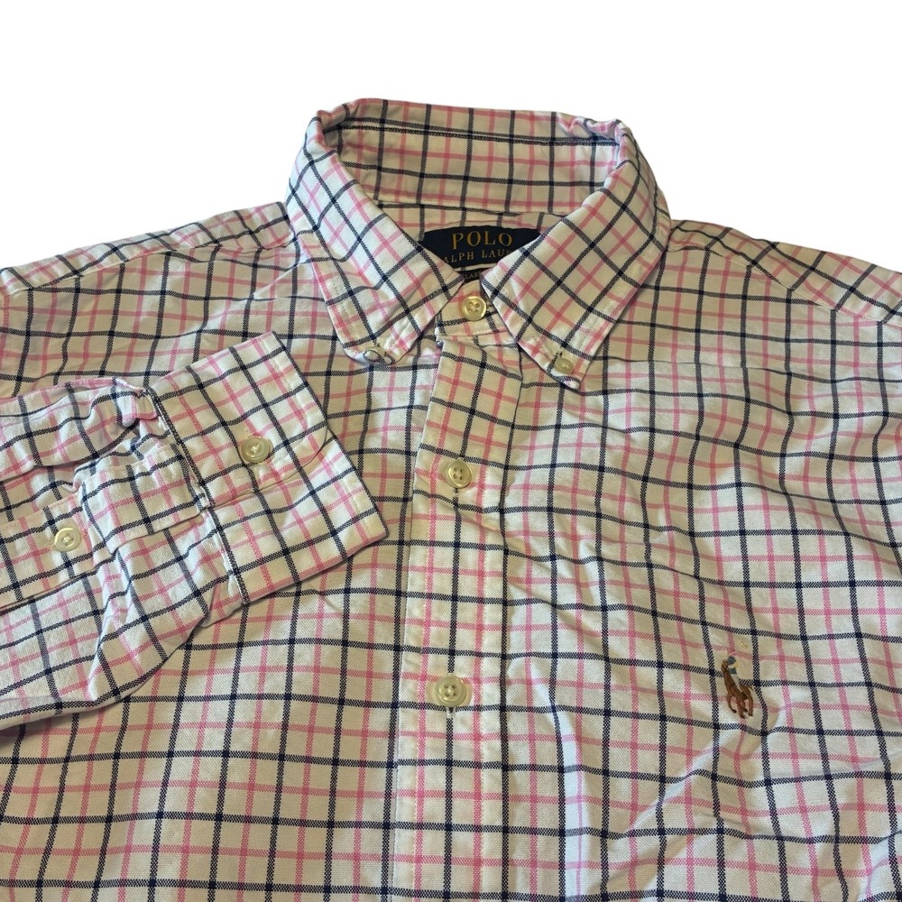 Polo Ralph Lauren Mens Classic Fit Tattersall Check Button Down Shirt Pink Navy